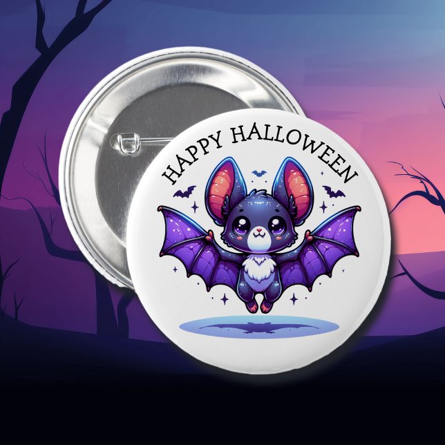 Macaron Rond 5 Cm Cute Chibi Halloween de chauve-souris de dessin (Créateur téléchargé)