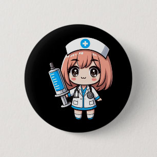 Macaron Rond 5 Cm Cute Chibi Nurse - soins de santé, anime, médecine