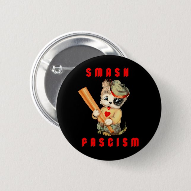 Macaron Rond 5 Cm Cute Chiot Rétro - Fascisme Smash (Devant & derrière)