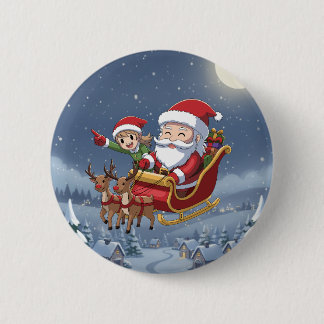 Macaron Rond 5 Cm Cute Christmas Chibi Santa and Elf button
