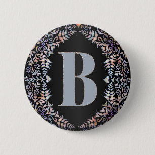 Macaron Rond 5 Cm Cute Coeurs modernes et Lettre encadrée Florale B