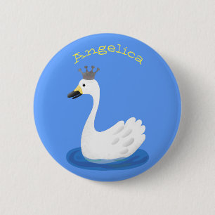 Macaron Rond 5 Cm Cute cygne blanc avec dessin de la couronne