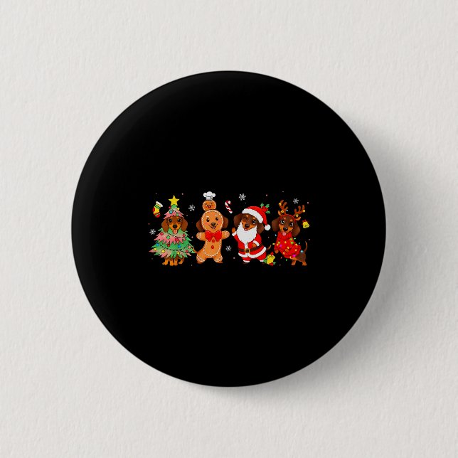 Macaron Rond 5 Cm Cute Dachshund Dogs Christmas Tree Gingerbread San (Devant)
