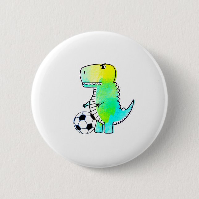 Macaron Rond 5 Cm Cute Dinosaur Aime Le Football Aquarelle (Devant)