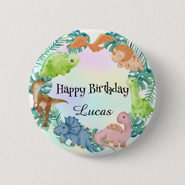 Macaron Rond 5 Cm Cute dinosaur jungle anniversaire de enfant de l'é (Devant)