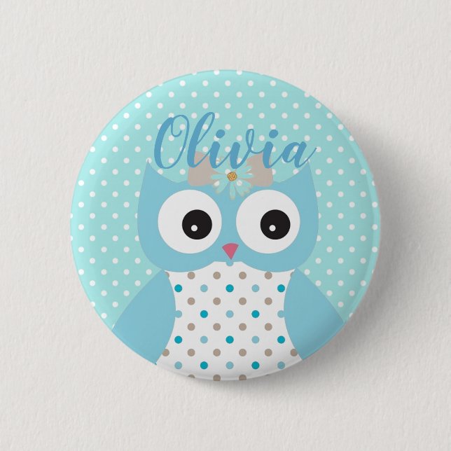 Macaron Rond 5 Cm Cute Dotty Blue Owl Art Personnalisé Girls (Devant)