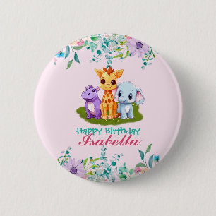 Macaron Rond 5 Cm Cute Floral Hippo safari jungle Animaux Anniversai