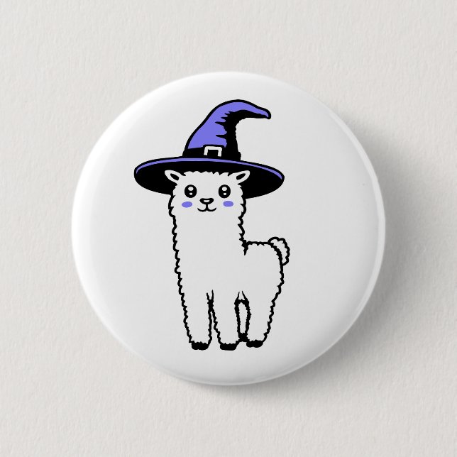 Macaron Rond 5 Cm Cute Fluffy Halloween Llama Wearing Purple Witch (Devant)