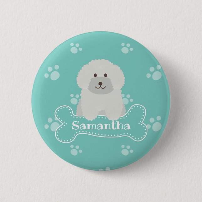 Macaron Rond 5 Cm Cute Fluffy Poodle blanc Amoureux des chiens chiot (Devant)