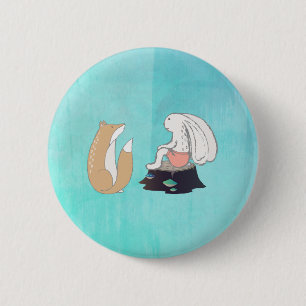 Macaron Rond 5 Cm Cute Fox and Rabbit Woodland Creatures Drawing
