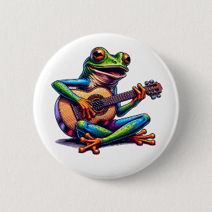 Macaron Rond 5 Cm Cute Frog Jouer une guitare