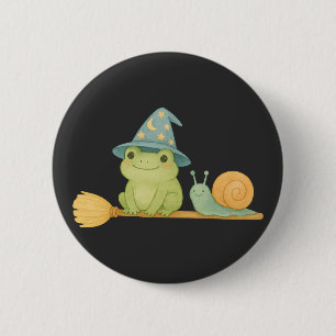 Macaron Rond 5 Cm Cute Frog sorcière sur la chambre avec l'Halloween