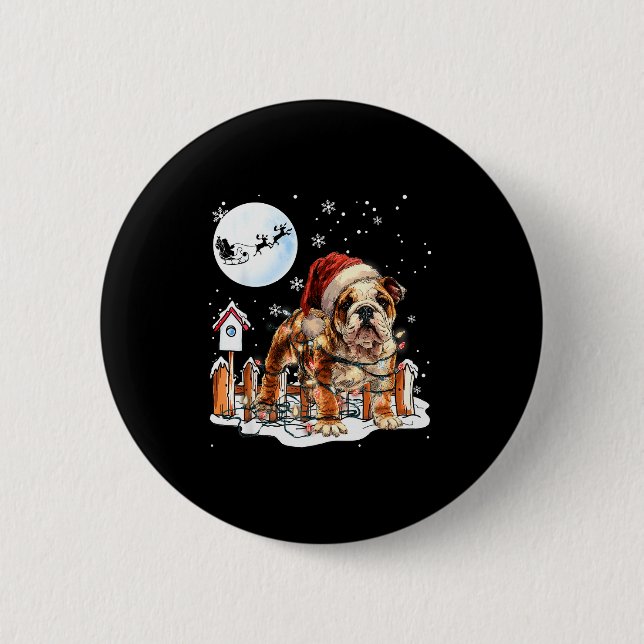 Macaron Rond 5 Cm Cute Funny English Bulldog Christmas Lights Santa  (Devant)