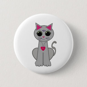 Macaron Rond 5 Cm Cute Funny Happy Grey Chat