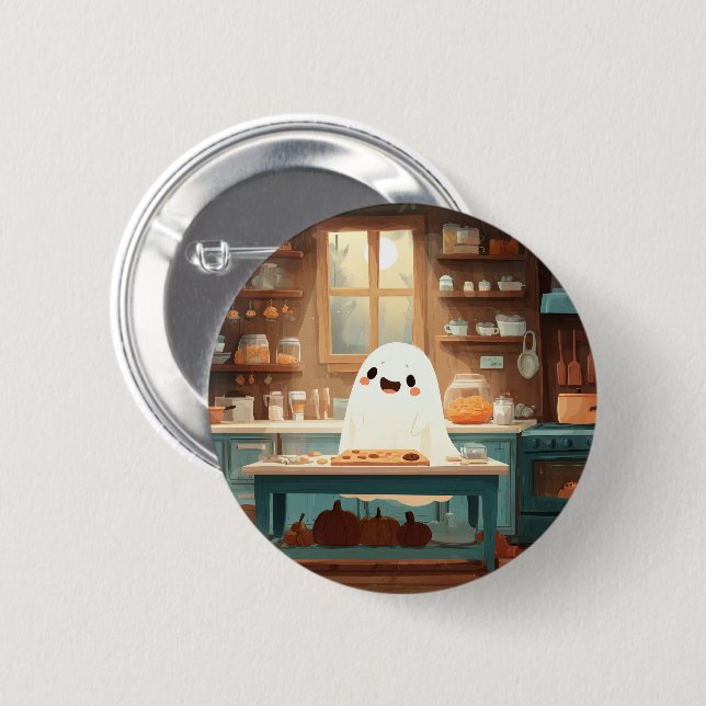 Macaron Rond 5 Cm Cute Ghost Baking Cookies - Bouton Éffrayant confo (Devant & derrière)