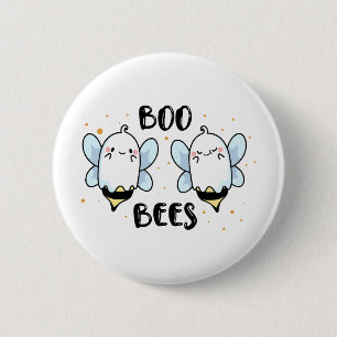 Macaron Rond 5 Cm Cute Ghost Boo Bees - Funny Halloween sur blanc