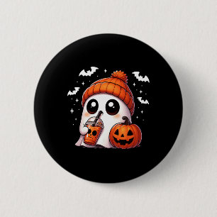 Macaron Rond 5 Cm Cute Ghost Coffee Lover Halloween Ghost Citrouille