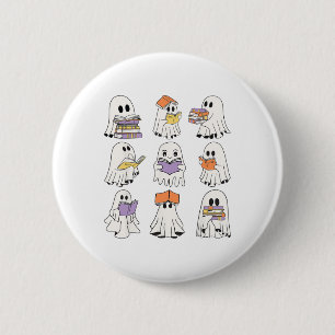 Macaron Rond 5 Cm Cute Ghost Livres de lecture Drôle Halloween Livre