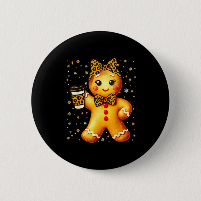 Macaron Rond 5 Cm Cute Gingerbread Leopard Coquette Christmas Xmas G (Devant)