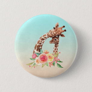 Macaron Rond 5 Cm Cute Giraffe Aquarelle Maman & Bébé
