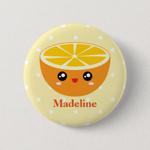 Macaron Rond 5 Cm Cute Girly Kawaii Happy Sweet Orange Nom personnal