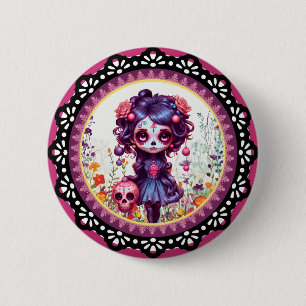 Macaron Rond 5 Cm Cute Gothique Jardin Sugar Crâne