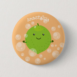 Macaron Rond 5 Cm Cute green lime bubbles cartoon illustration