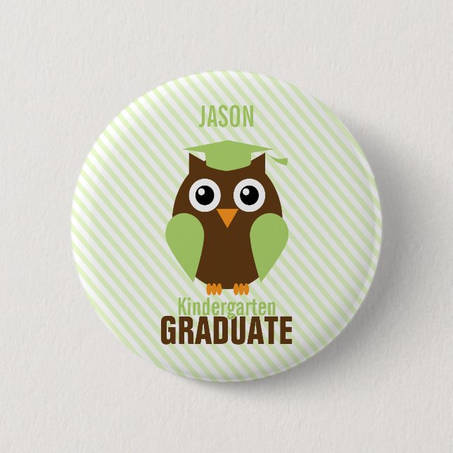 Macaron Rond 5 Cm Cute Green Owl Kindergarten Graduate (Devant)