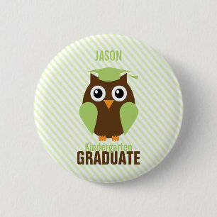 Macaron Rond 5 Cm Cute Green Owl Kindergarten Graduate