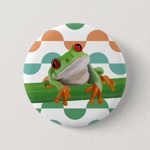 Macaron Rond 5 Cm Cute grenouille à arbre rouge coloré géométrique