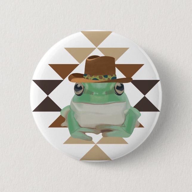 Macaron Rond 5 Cm Cute Grenouille Occidentale Avec Casquette Cowboy (Devant)