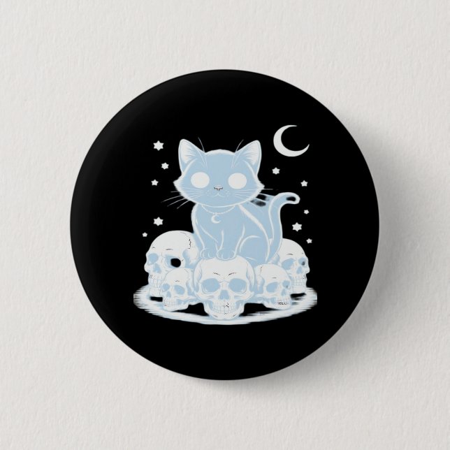 Macaron Rond 5 Cm Cute Halloween Kitten Chat Gothique Esthétique Ess (Devant)
