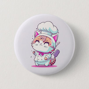 Macaron Rond 5 Cm Cute Happy Baker Pâtisserie Chef Chat Kitten  