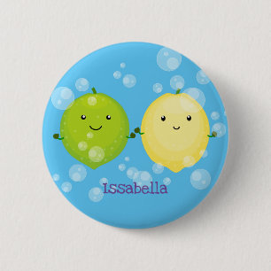 Macaron Rond 5 Cm Cute happy lemon lime cartoon illustration