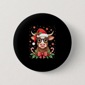 Macaron Rond 5 Cm Cute Highland Cow Lover Santa Hat Western Christma