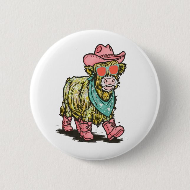 Macaron Rond 5 Cm Cute Highland Cow, Ouest (Devant)