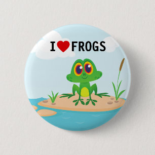 Macaron Rond 5 Cm Cute I love (heart) Frogs Pinback Button