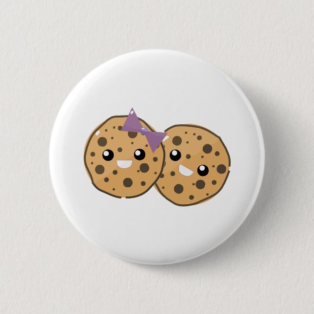 Macaron Rond 5 Cm Cute Kawaii Chip Cookie Couple (Devant)