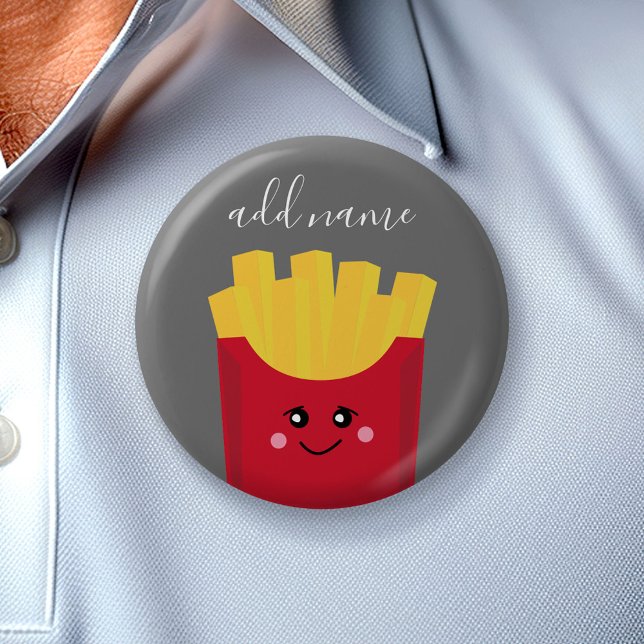 Macaron Rond 5 Cm Cute Kawaii Fries françaises avec nom personnalisé (Custom Button)