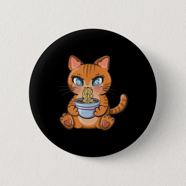 Macaron Rond 5 Cm Cute Kawaii Japonais Anime Chat Ramen Cadeau (Devant)