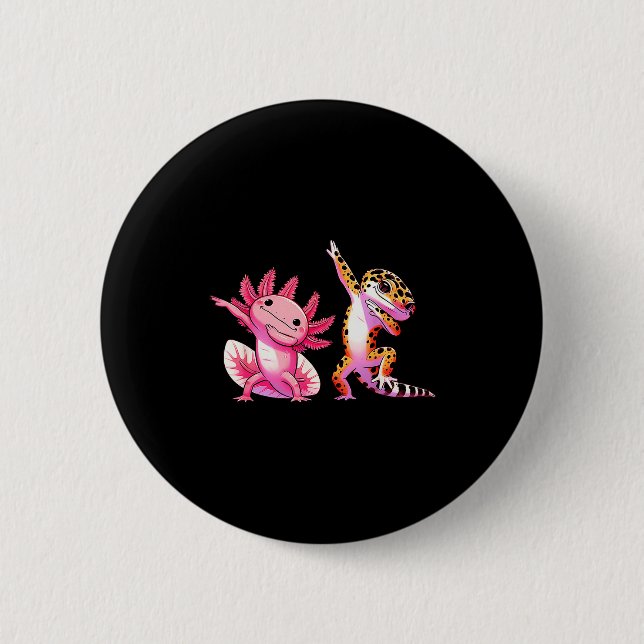 Macaron Rond 5 Cm Cute Kawaii Leopard Gecko Dabbing Axolotl Friends  (Devant)