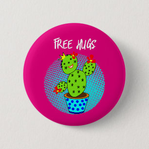 Macaron Rond 5 Cm Cute Kawaii Libre Hugs Smiling Cactus Plante Graph