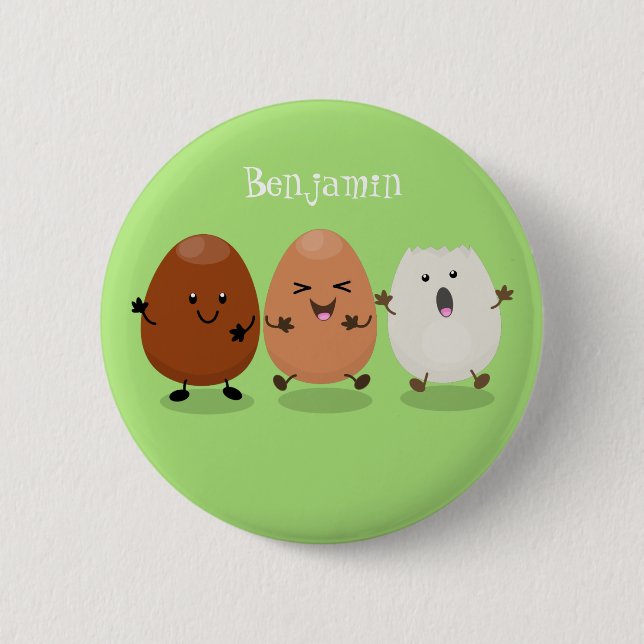 Macaron Rond 5 Cm Cute kawaii oeufs humoristique dessin animé (Devant)