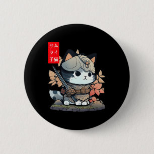 Macaron Rond 5 Cm Cute Kawaii Samurai Guerrier Kawaii Chat Japonais