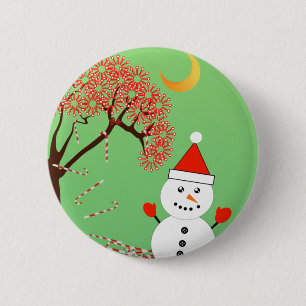 Macaron Rond 5 Cm Cute Kawaii Snowman avec CandyCane Tree