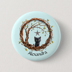 Macaron Rond 5 Cm Cute Kitten noir regarder une étoile