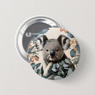 Macaron Rond 5 Cm Cute Koala Eucalyptus Feuilles