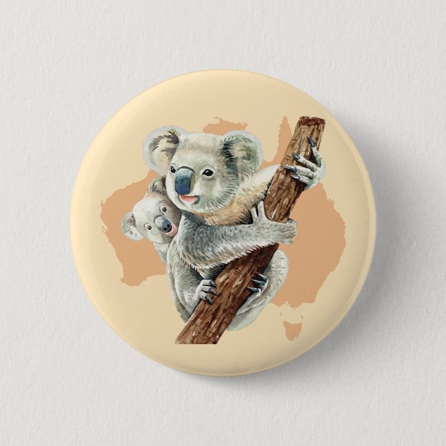 Macaron Rond 5 Cm Cute Koala Maman et bébé (Devant)