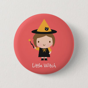 Macaron Rond 5 Cm Cute Little Witch Girl Nom d'Halloween non Éffray