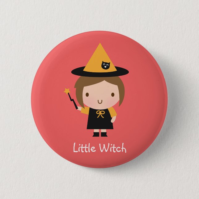 Macaron Rond 5 Cm Cute Little Witch Girl Nom d'Halloween non Éffraya (Devant)